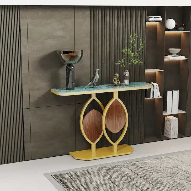 Sintered Stone Console Table with Gold Metal Base for Entryways