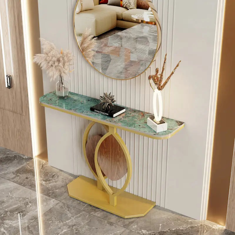 Sintered Stone Console Table with Gold Metal Base for Entryways
