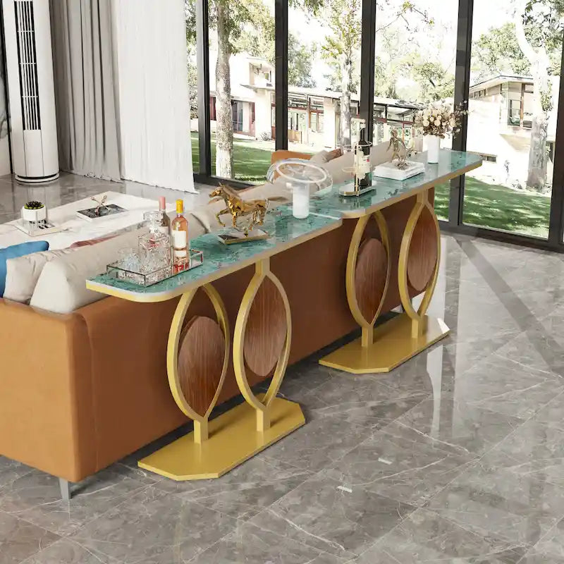 Sintered Stone Console Table with Gold Metal Base for Entryways