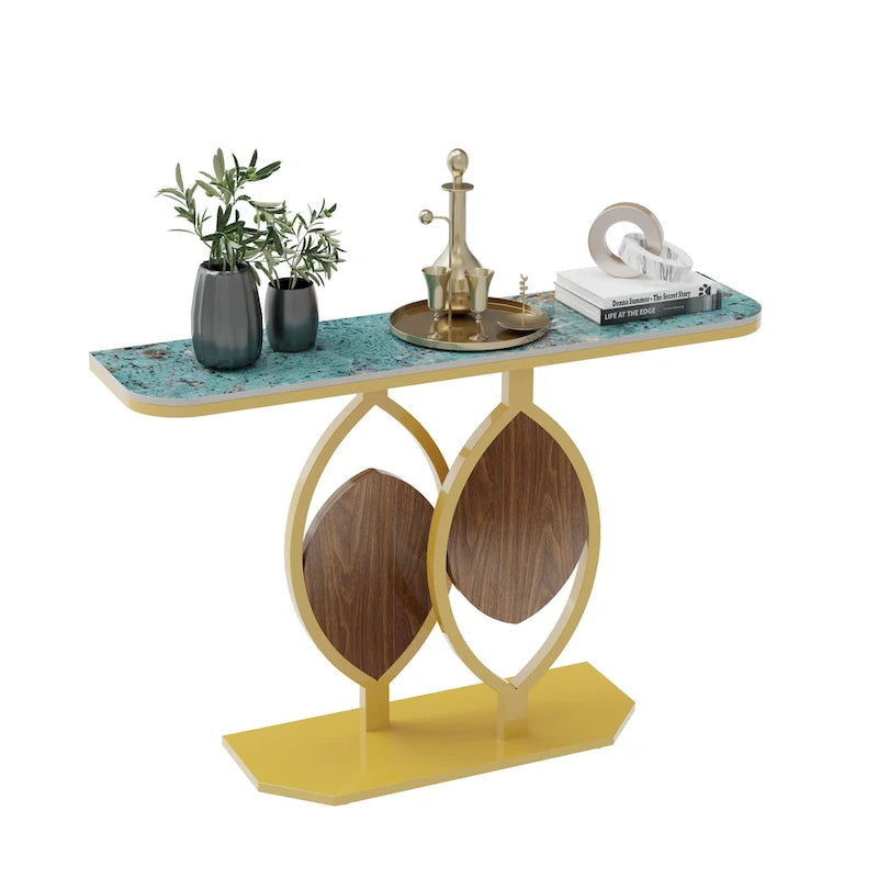 Sintered Stone Console Table with Gold Metal Base for Entryways