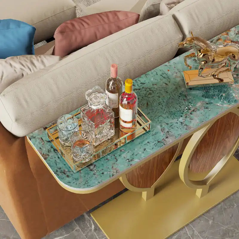 Sintered Stone Console Table with Gold Metal Base for Entryways