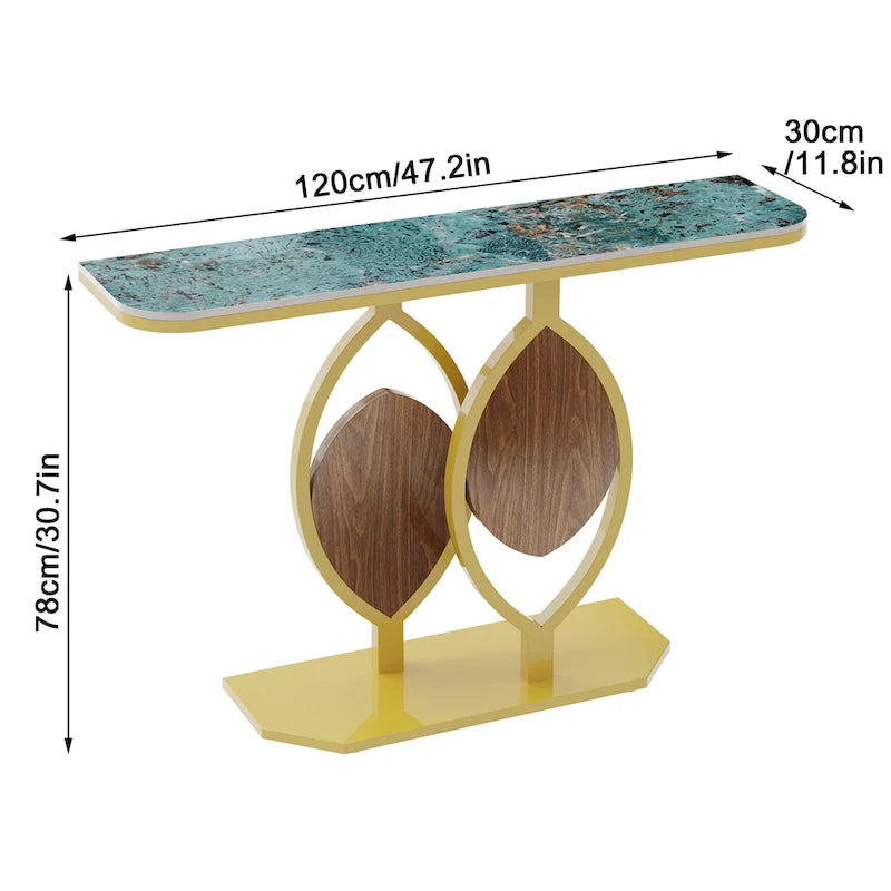 Sintered Stone Console Table with Gold Metal Base for Entryways