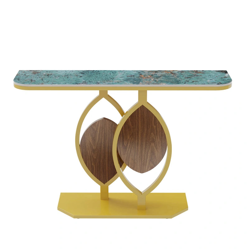 Sintered Stone Console Table with Gold Metal Base for Entryways