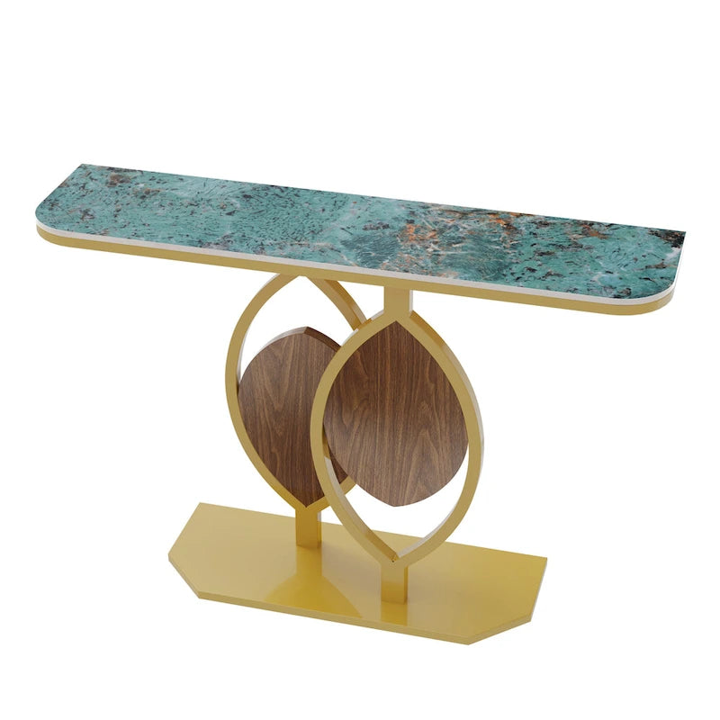 Sintered Stone Console Table with Gold Metal Base for Entryways