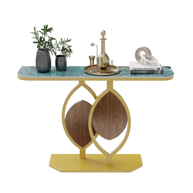 Sintered Stone Console Table with Gold Metal Base for Entryways