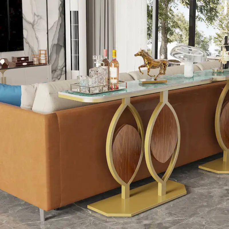 Sintered Stone Console Table with Gold Metal Base for Entryways