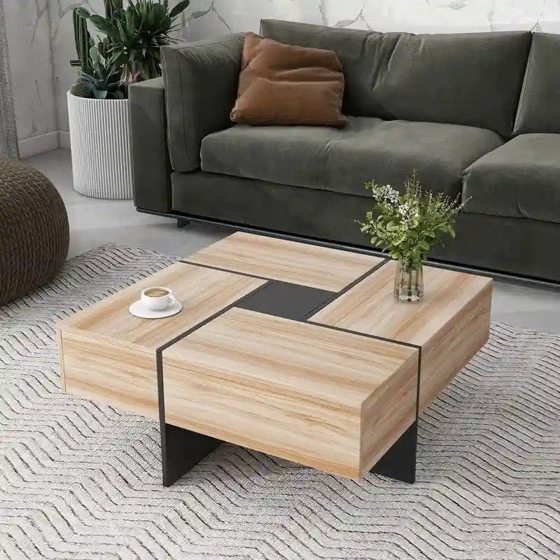 Square Coffee Table with Extendable Top and Four Hidden Compartments