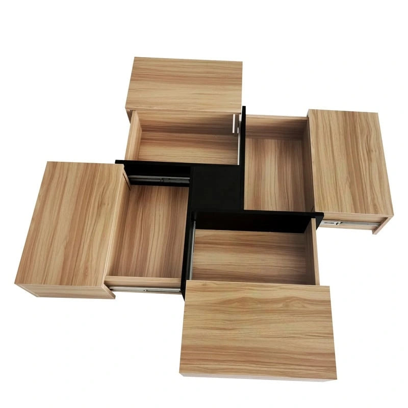 Square Coffee Table with Extendable Top and Four Hidden Compartments