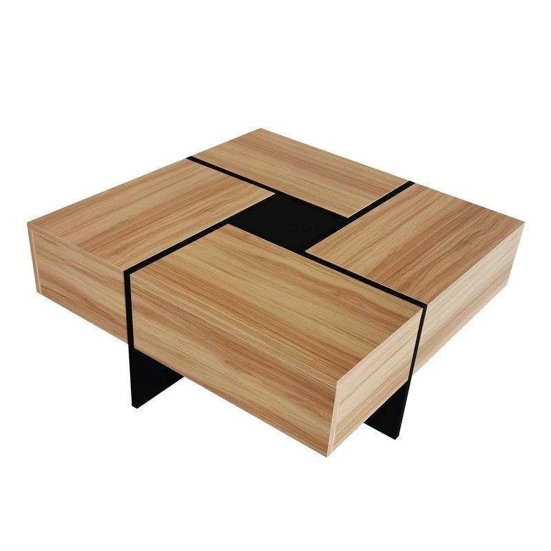 Square Coffee Table with Extendable Top and Four Hidden Compartments
