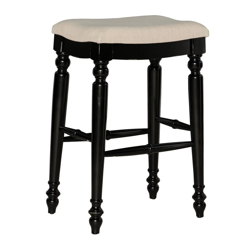 Backless Upholstered Bar Stool with Turned Legs and Padded Seat