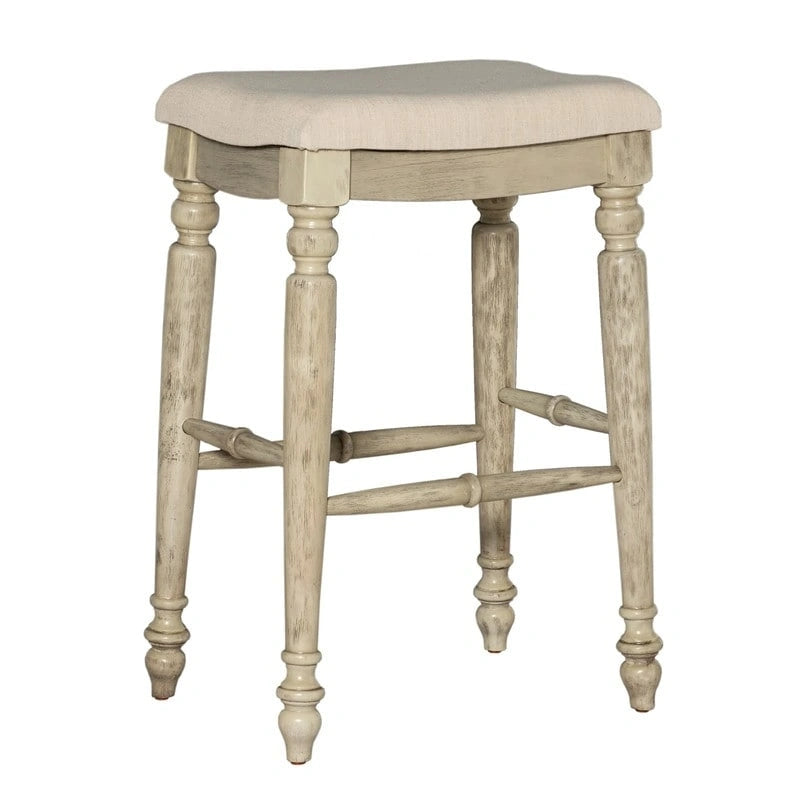 Backless Upholstered Bar Stool with Turned Legs and Padded Seat