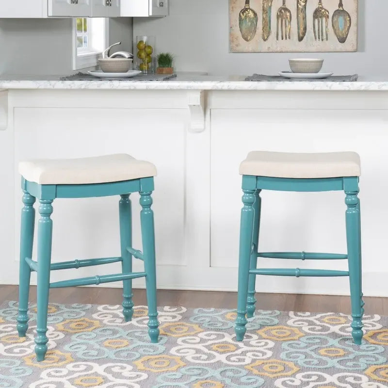 Backless Upholstered Bar Stool with Turned Legs and Padded Seat