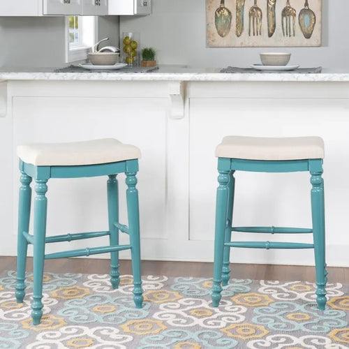 Backless Upholstered Bar Stool with Turned Legs and Padded Seat