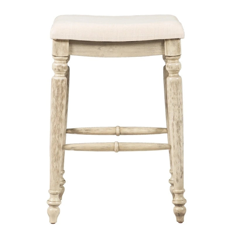 Backless Upholstered Bar Stool with Turned Legs and Padded Seat
