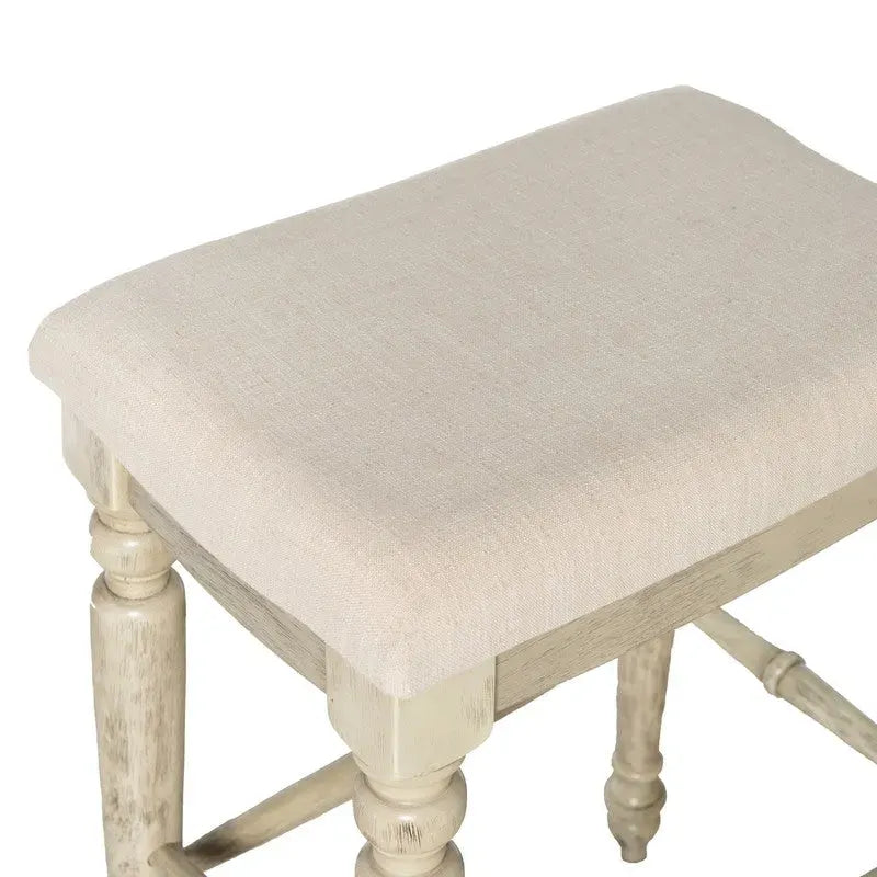 Backless Upholstered Bar Stool with Turned Legs and Padded Seat