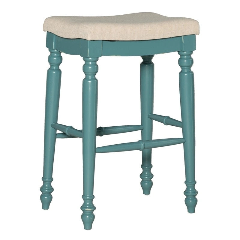 Backless Upholstered Bar Stool with Turned Legs and Padded Seat