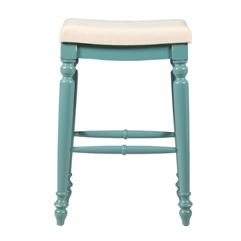 Backless Upholstered Bar Stool with Turned Legs and Padded Seat