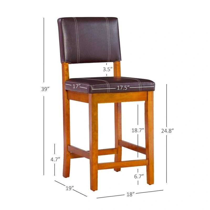 Padded Wood Counter Stool with Faux Leather Seat