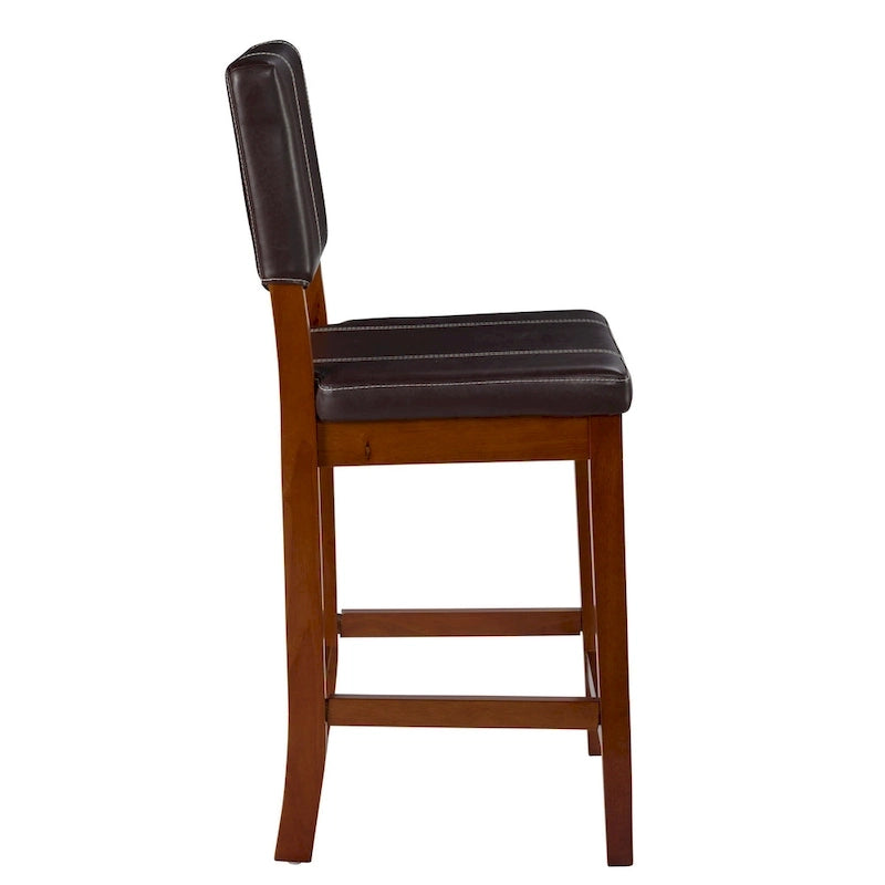 Padded Wood Counter Stool with Faux Leather Seat