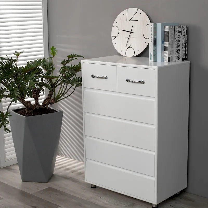 Modern Six-Drawer Dresser with Metal Slides and Steel Legs