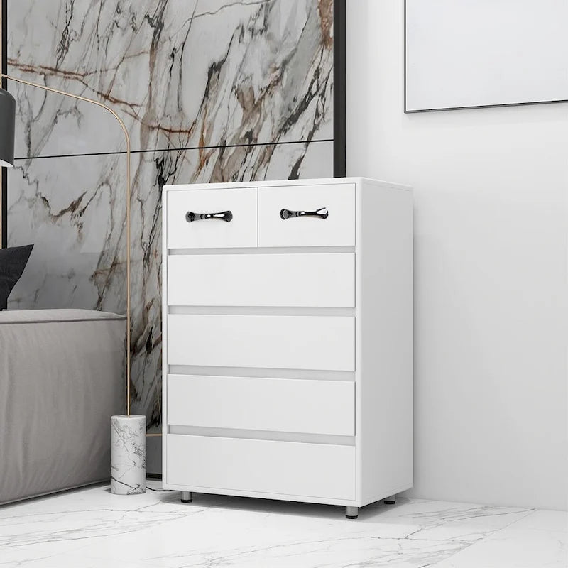 Modern Six-Drawer Dresser with Metal Slides and Steel Legs