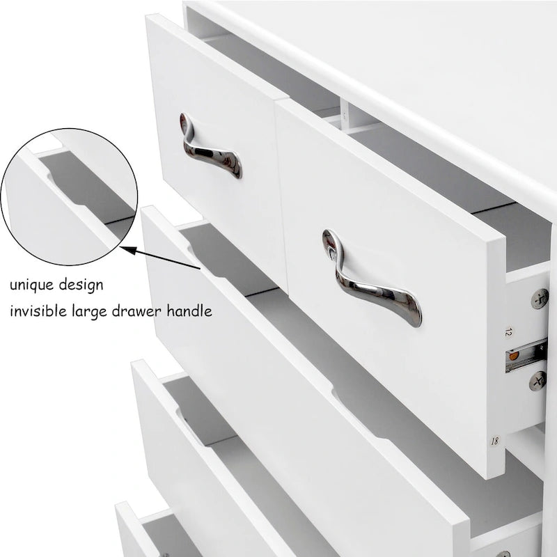Modern Six-Drawer Dresser with Metal Slides and Steel Legs