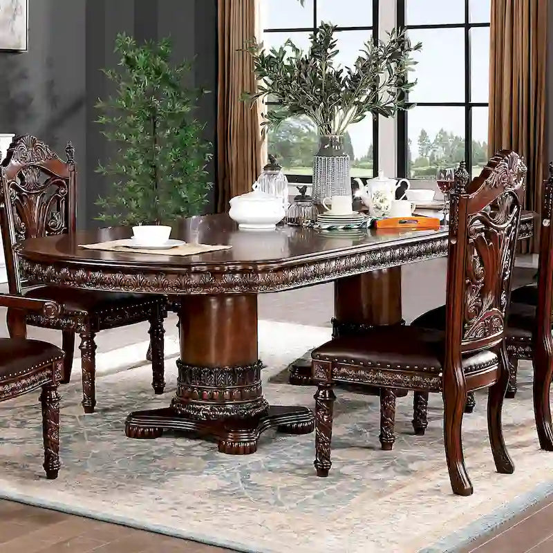 Traditional Expandable Dining Table with Cherry Finish and Pedestal Base