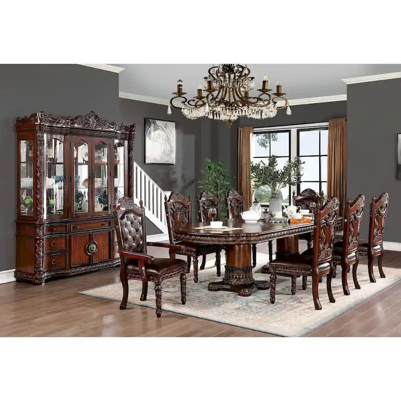 Traditional Expandable Dining Table with Cherry Finish and Pedestal Base