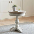 Round Pedestal Chairside Table with X-Base and Planked Top