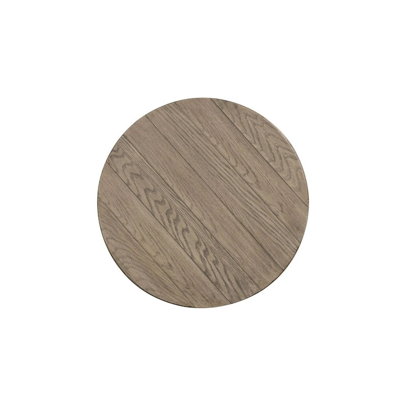 Round Pedestal Chairside Table with X-Base and Planked Top