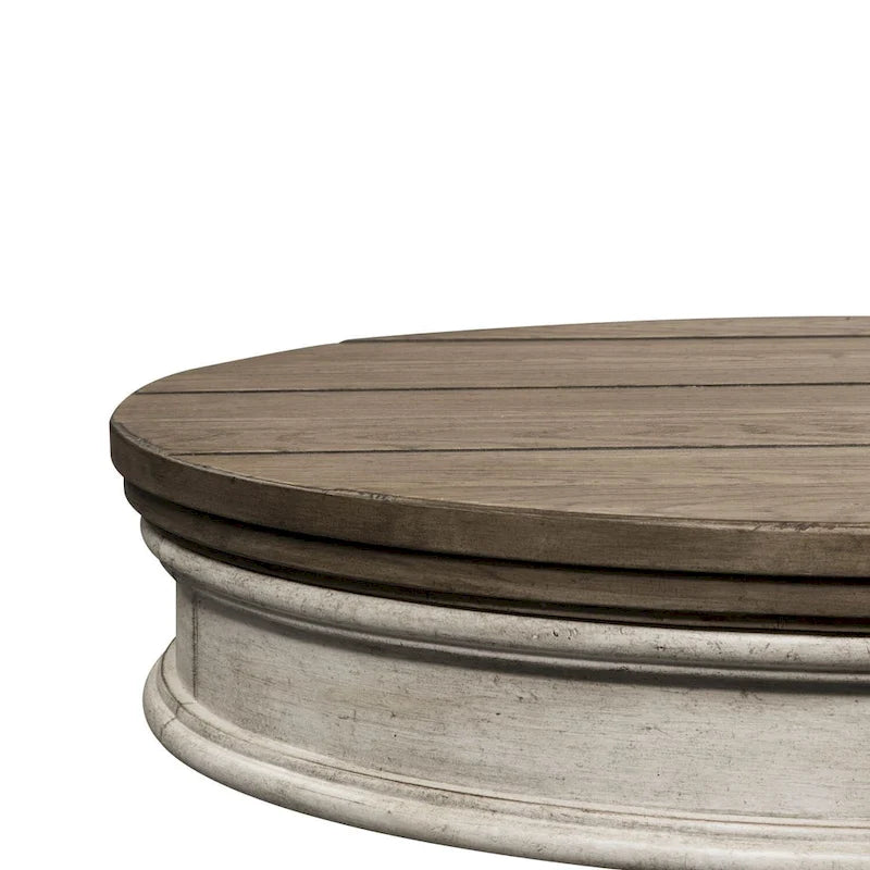 Round Pedestal Chairside Table with X-Base and Planked Top