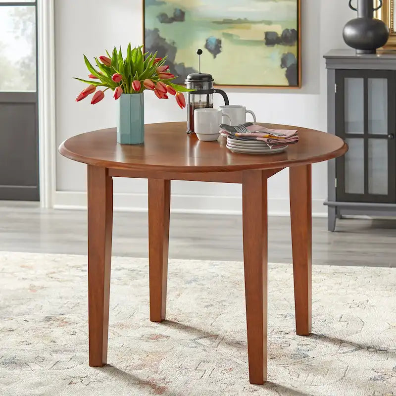 Solid Rubberwood Drop-Leaf Dining Table with Space-Saving Design