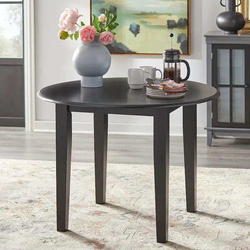 Solid Rubberwood Drop-Leaf Dining Table with Space-Saving Design