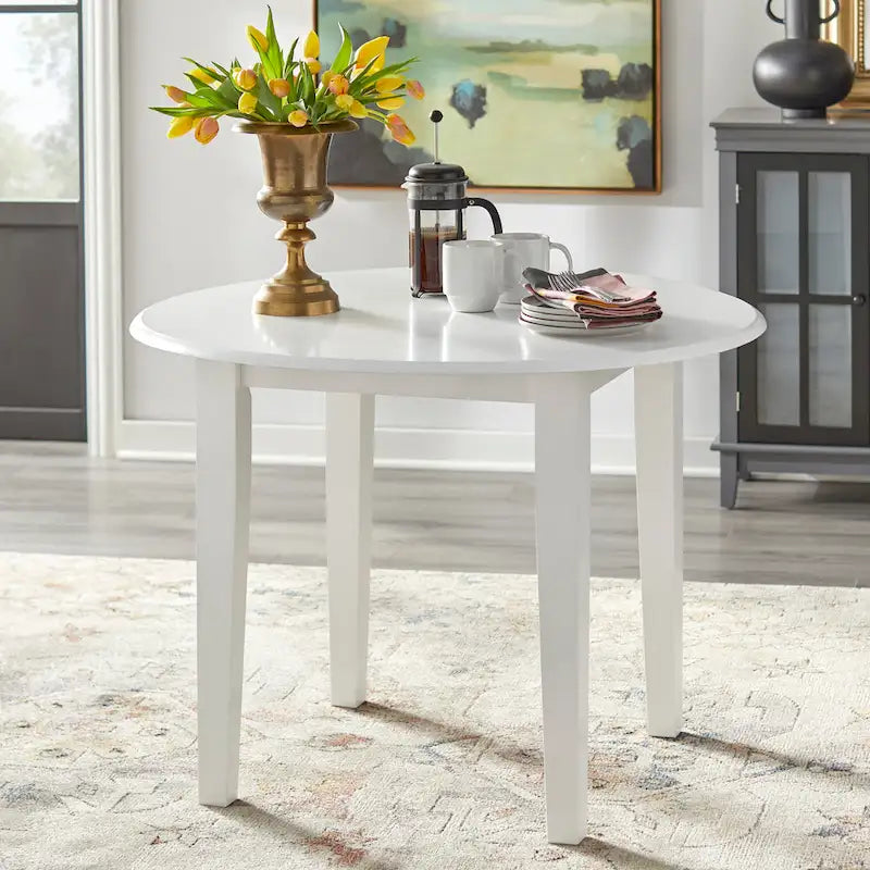 Solid Rubberwood Drop-Leaf Dining Table with Space-Saving Design