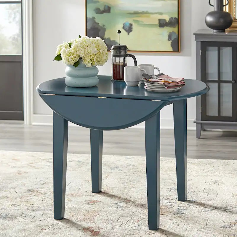 Solid Rubberwood Drop-Leaf Dining Table with Space-Saving Design
