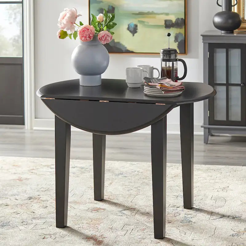 Solid Rubberwood Drop-Leaf Dining Table with Space-Saving Design