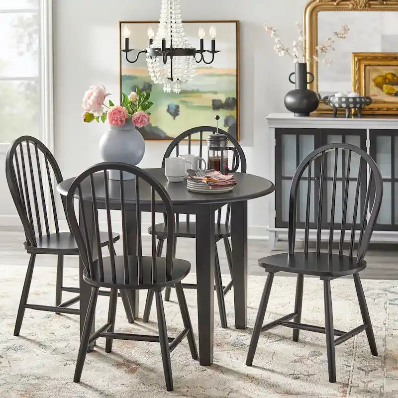 Solid Rubberwood Drop-Leaf Dining Table with Space-Saving Design