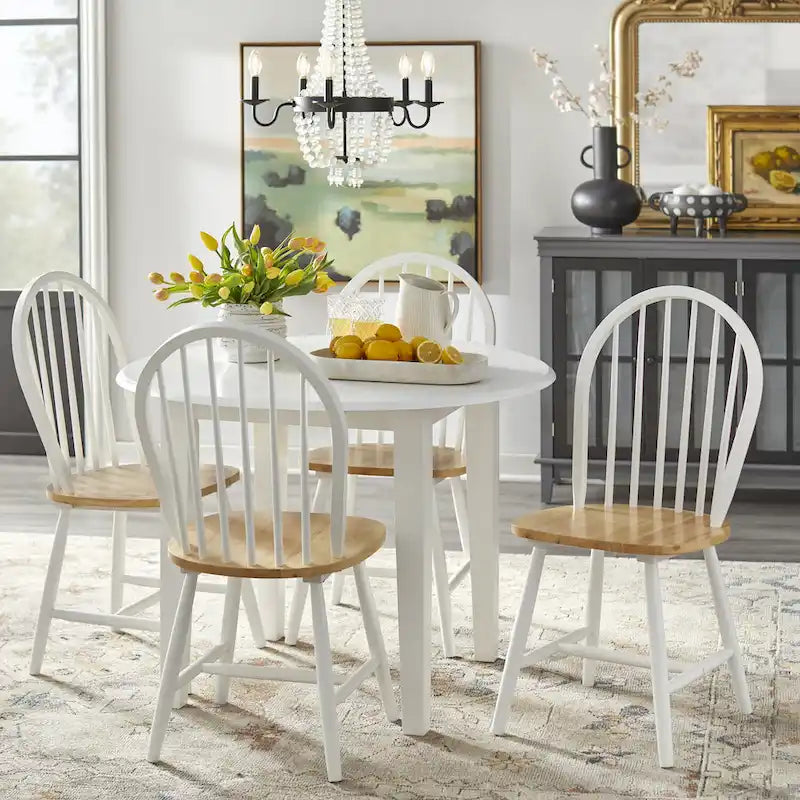 Solid Rubberwood Drop-Leaf Dining Table with Space-Saving Design