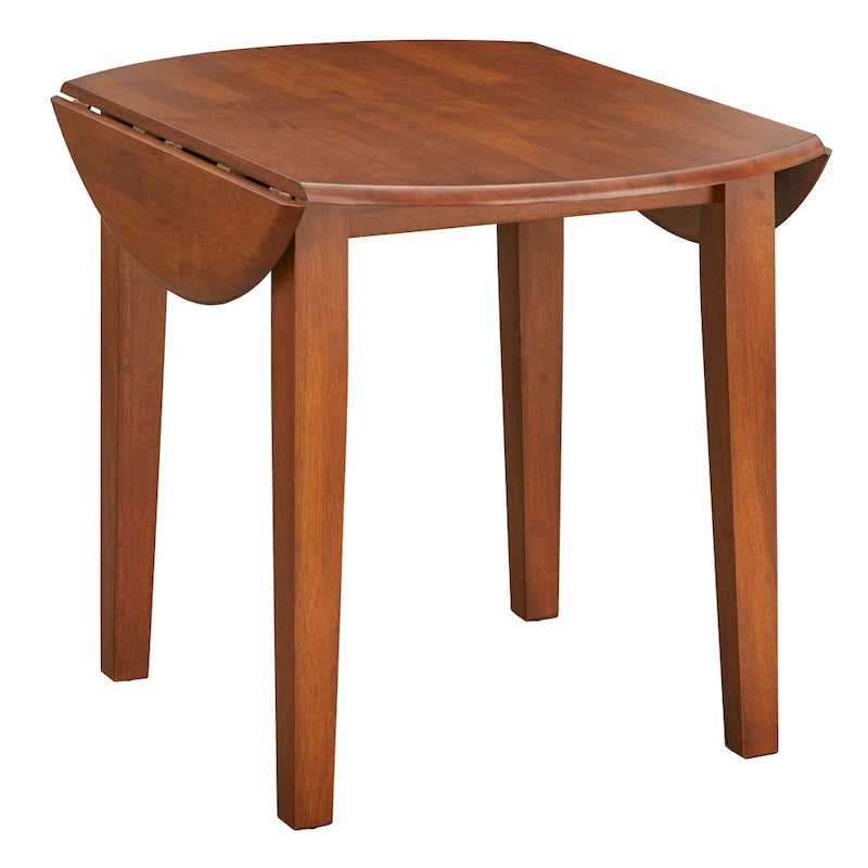 Solid Rubberwood Drop-Leaf Dining Table with Space-Saving Design