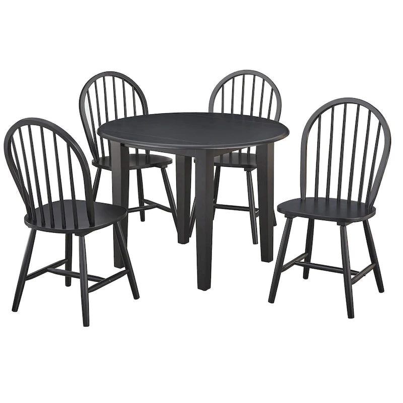 Solid Rubberwood Drop-Leaf Dining Table with Space-Saving Design