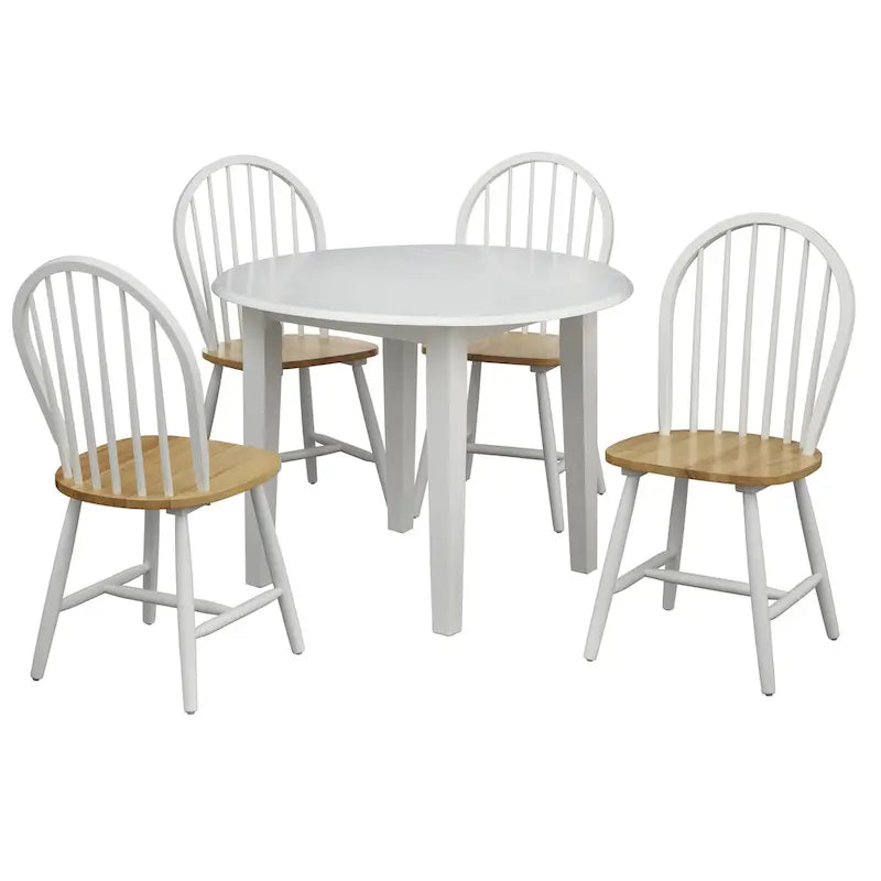 Solid Rubberwood Drop-Leaf Dining Table with Space-Saving Design