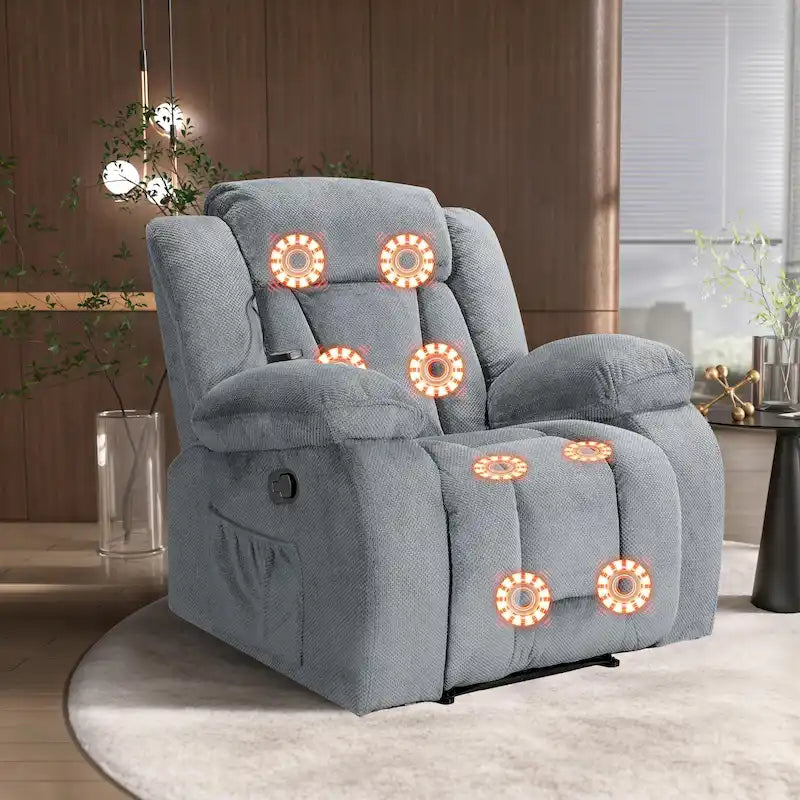 Upholstered Wall-Hugger Recliner with Massage, Heat and Soft Padded Arms