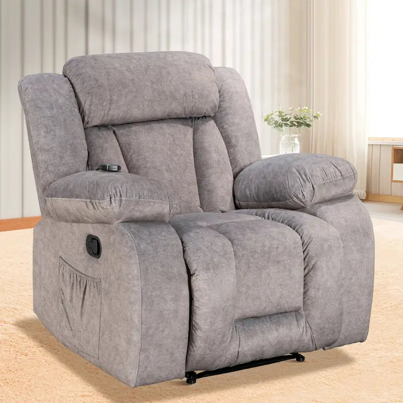 Upholstered Wall-Hugger Recliner with Massage, Heat and Soft Padded Arms