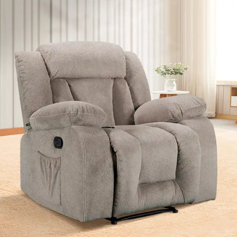 Upholstered Wall-Hugger Recliner with Massage, Heat and Soft Padded Arms