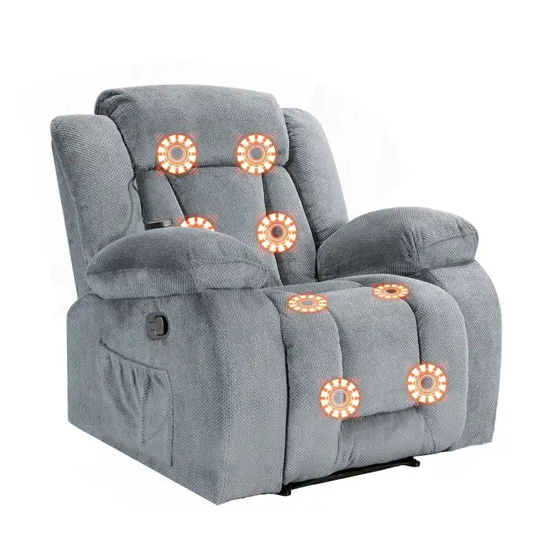 Upholstered Wall-Hugger Recliner with Massage, Heat and Soft Padded Arms