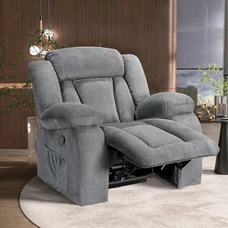 Upholstered Wall-Hugger Recliner with Massage, Heat and Soft Padded Arms