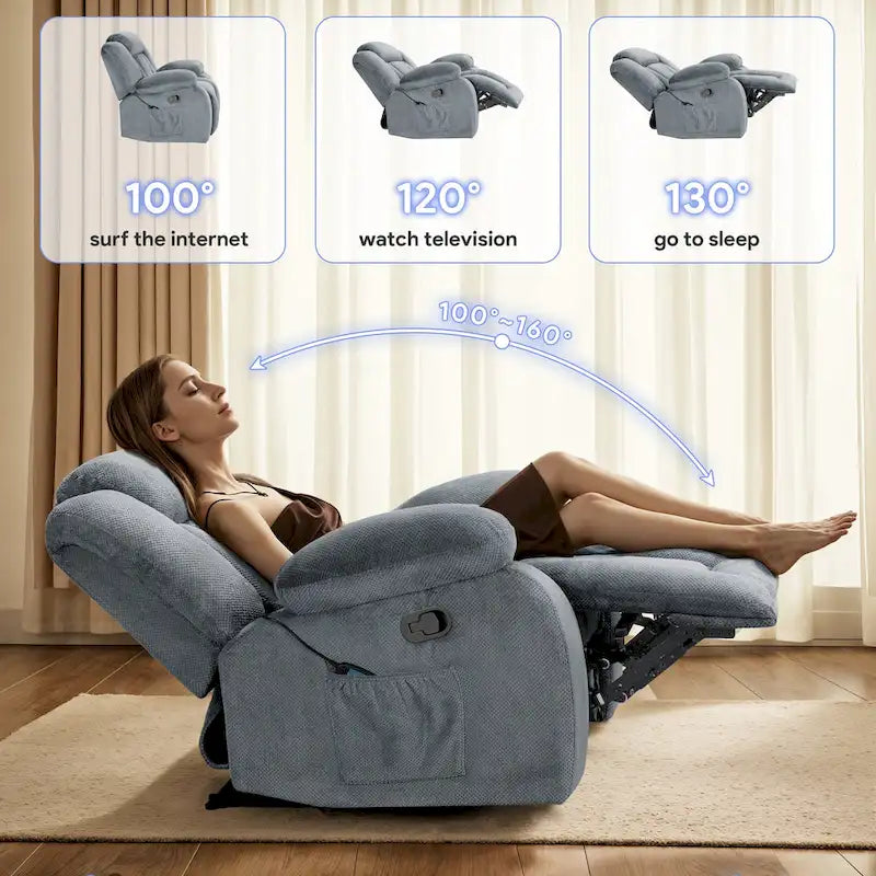 Upholstered Wall-Hugger Recliner with Massage, Heat and Soft Padded Arms