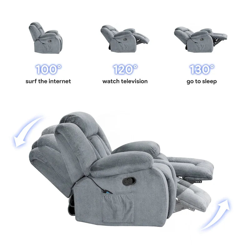 Upholstered Wall-Hugger Recliner with Massage, Heat and Soft Padded Arms