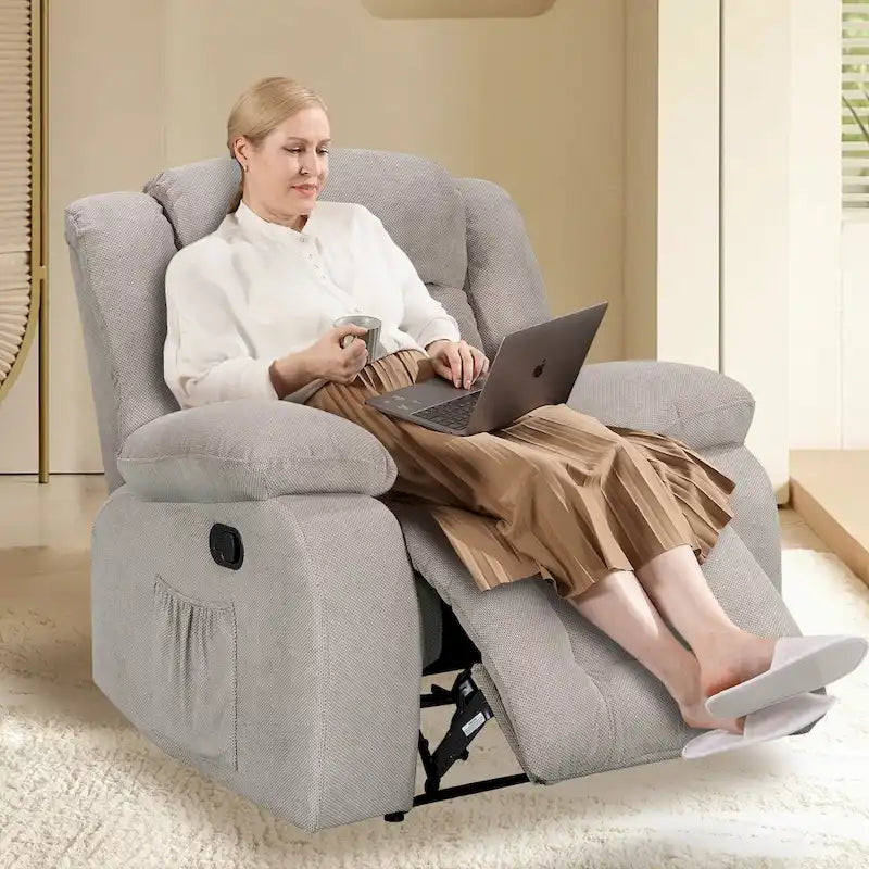 Upholstered Wall-Hugger Recliner with Massage, Heat and Soft Padded Arms