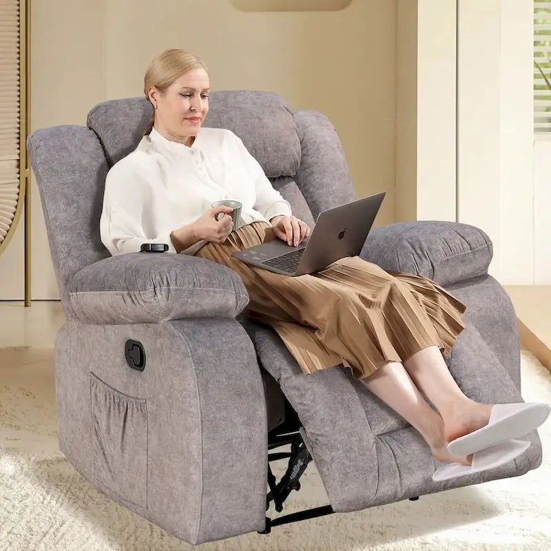 Upholstered Wall-Hugger Recliner with Massage, Heat and Soft Padded Arms